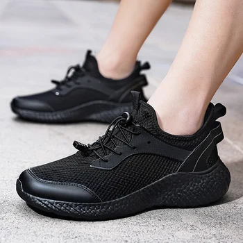 Новая мужская обувь, повседневная спортивная обувь, Сетчатая обувь, Мужская баскетбольная обувь на плоской подошве, Полностью черная, кроссовки для фитнеса, Большие 48