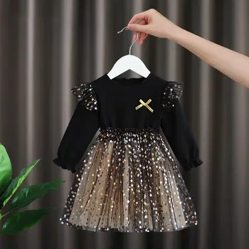 Новое платье для маленьких девочек, весенние Детские платья принцессы со звездами в корейском стиле, элегантные бальные платья, платье для девочек 2-7 лет