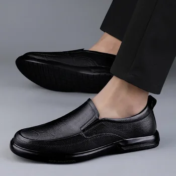 Обувь для мужчин 2023, Модная кожаная повседневная обувь без застежки, Весна и осень, платформа, увеличивающая рост, Повседневная рабочая деловая обувь