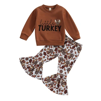 Одежда для маленьких девочек из 2 предметов на День Благодарения, толстовка большого размера с длинным рукавом и расклешенные штаны из индейки, одежда для малышей