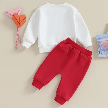 Одежда для маленьких мальчиков на день Святого Валентина, пуловеры с принтом для мам и мальчиков, красные брюки, весенние милые наряды