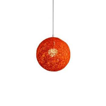 Оранжевая Шаровая Люстра из бамбука, ротанга и джута с индивидуальным креативным сферическим абажуром-гнездом из ротанга