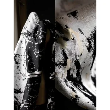 Оригинальный серый и черный двусторонний жаккардовый силуэт, ткань с неправильной текстурой, верхняя одежда, ткань для художественного дизайна одежды