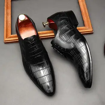 Официальная мужская обувь в стиле дерби с крокодиловым принтом, офисная модная мужская обувь для шафера, платье из натуральной кожи, деловые дизайнерские туфли-оксфорды