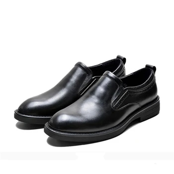 Официальная Обувь без застежки для Мужчин; Однотонные Черные Классические Мужские Лоферы Из Натуральной Кожи Высшего Бренда; Качественная Кожаная Модельная Обувь M5718