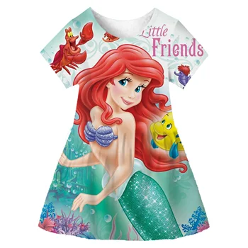 Платье Русалки для маленьких девочек, летняя одежда с героями мультфильмов для маленьких девочек, платье Ариэль, одежда принцессы 1-10 лет, одежда для девочек