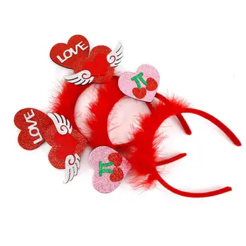 Повязка на голову с цветочным жемчугом, романтическая повязка на голову на День Святого Валентина с сердечком, бантом из перьев, аксессуар для свадебных танцев, роскошные волосы