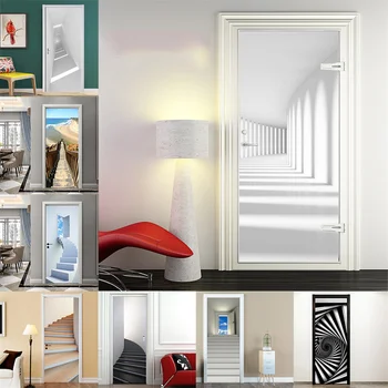 Современный абстрактный Темно-белый коридор, 3D Наклейка на дверь, Водонепроницаемые самоклеящиеся обои, Художественный дверной плакат, настенные наклейки для гостиной