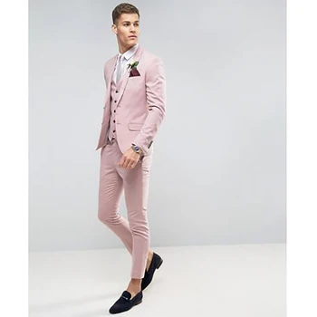 Сшитые на заказ Розовые Мужские свадебные костюмы, Приталенный блейзер для выпускного вечера жениха, Мужской пиджак + брюки + жилет, костюм для свадьбы Homme Terno