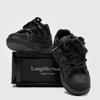 Удобная черная мужская спортивная обувь, дышащая Повседневная нескользящая студенческая спортивная обувь для бега на платформе, модная брендовая женская обувь