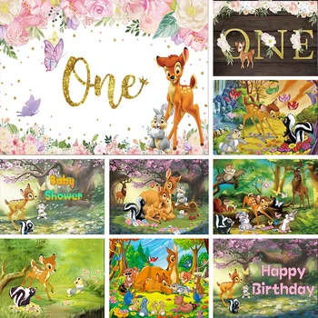 Фон Disney Bambi One для вечеринки по случаю 1-го дня рождения девочек, Душа ребенка, Фон для фотосъемки с цветком и бабочкой, декор для фотографий, баннер