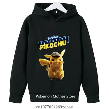 Хлопковая толстовка Disney Cotton Pokemon Baby Boy Cool Pikachu с капюшоном от 4 до 16 лет, свитер с героями мультфильмов, весенне-осеннее пальто, новинка для детей с капюшоном