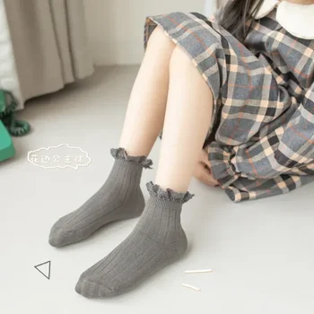 Хлопковые кружевные носки для маленьких девочек, однотонные Детские носки с рюшами, носки для корейской принцессы для девочек, Японские носки
