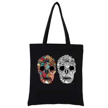 Холщовая сумка с черепом милого монстра, женские сумки для покупок с графическим принтом, забавная сумка для покупок, женские сумки, повседневные сумки