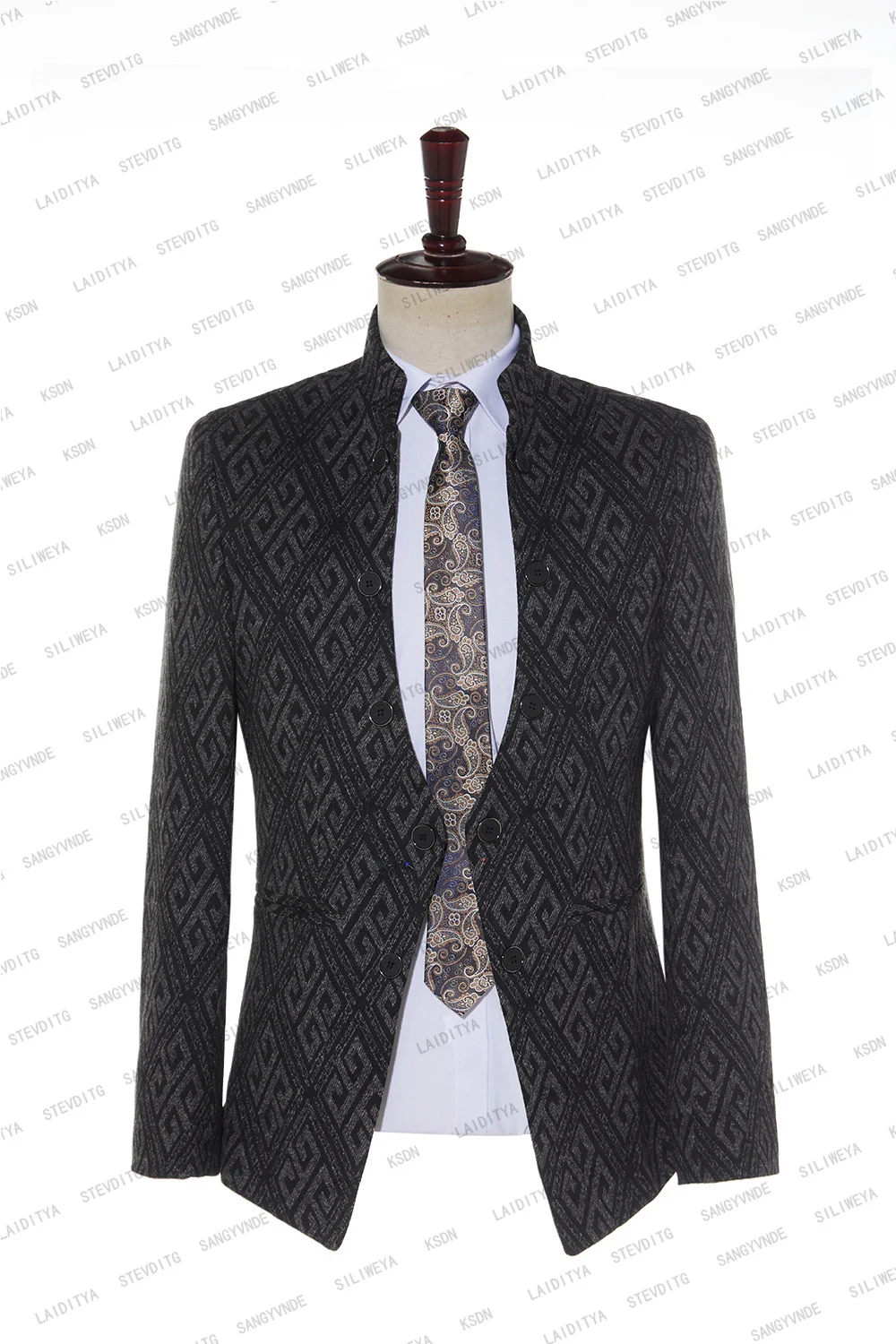 2023 Мужская куртка со стоячим воротником Делового Серого, черного цвета, блестящий Свадебный костюм классического покроя, Высококачественное Приталенное платье, Блейзеры, пальто Изображение 1