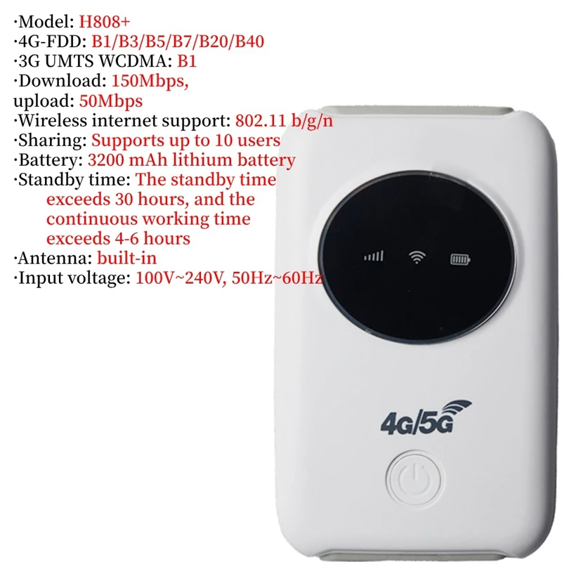 H808 + Карманный Модем Мини-роутер 4G Lte 150 Мбит/с Со Слотом для SIM-карты Точка доступа для путешествий на открытом воздухе Изображение 3