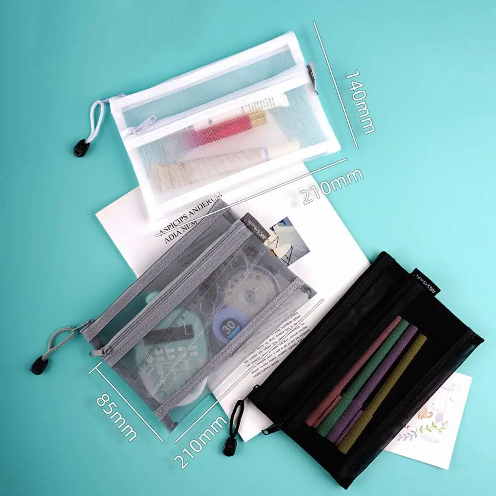 Офисный нейлоновый пенал большой емкости, двойная сетчатая сумка для карандашей, Школьные канцелярские принадлежности, папка для файлов, Косметическая сумка для хранения Изображение 2