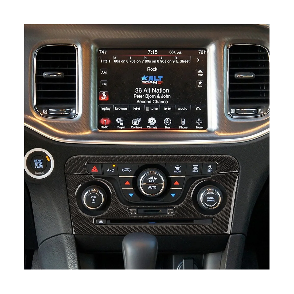Для Dodge Charger 2011-2014, центральный CD-диск из мягкого углеродного волокна, панель управления кондиционером, отделка крышки Изображение 1