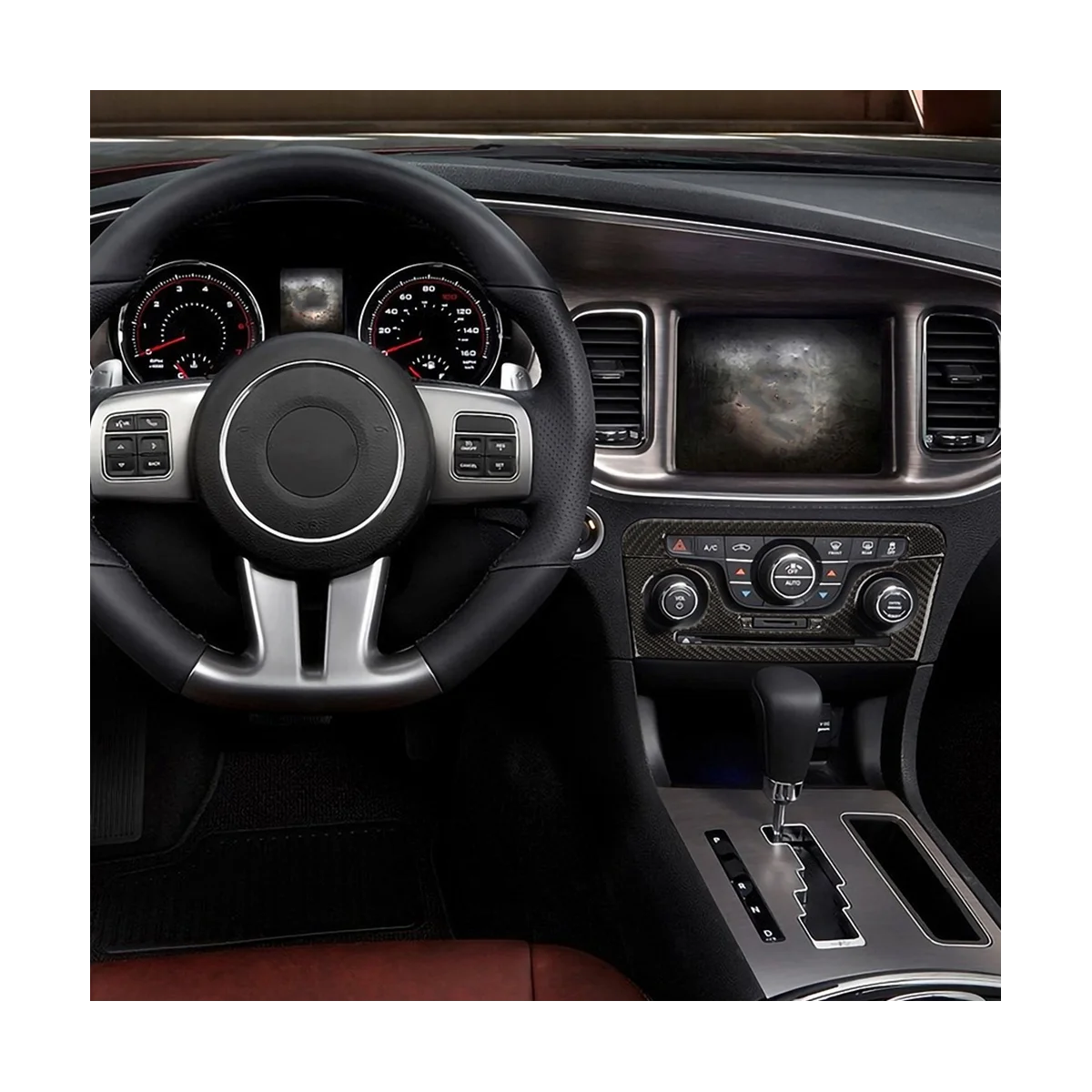 Для Dodge Charger 2011-2014, центральный CD-диск из мягкого углеродного волокна, панель управления кондиционером, отделка крышки Изображение 2