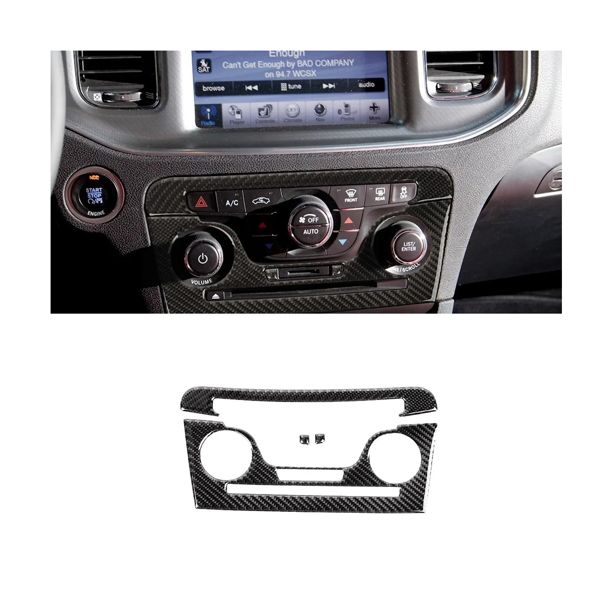 Для Dodge Charger 2011-2014, центральный CD-диск из мягкого углеродного волокна, панель управления кондиционером, отделка крышки Изображение 3