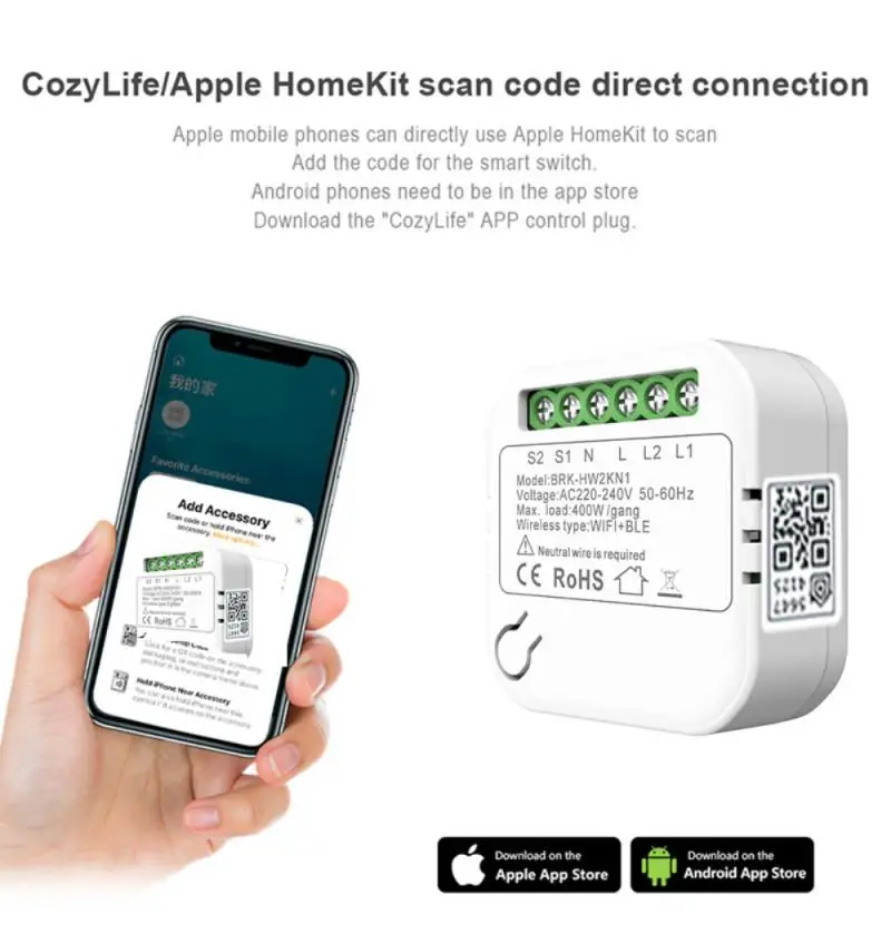 Apple Homekit Cozylife WiFi Mini Smart Switch 2 банды с двусторонним управлением Smart Switchs Модуль выключателя для работы с Alexa Google Home Изображение 1