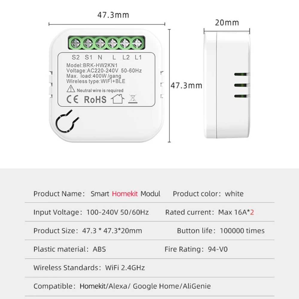 Apple Homekit Cozylife WiFi Mini Smart Switch 2 банды с двусторонним управлением Smart Switchs Модуль выключателя для работы с Alexa Google Home Изображение 5