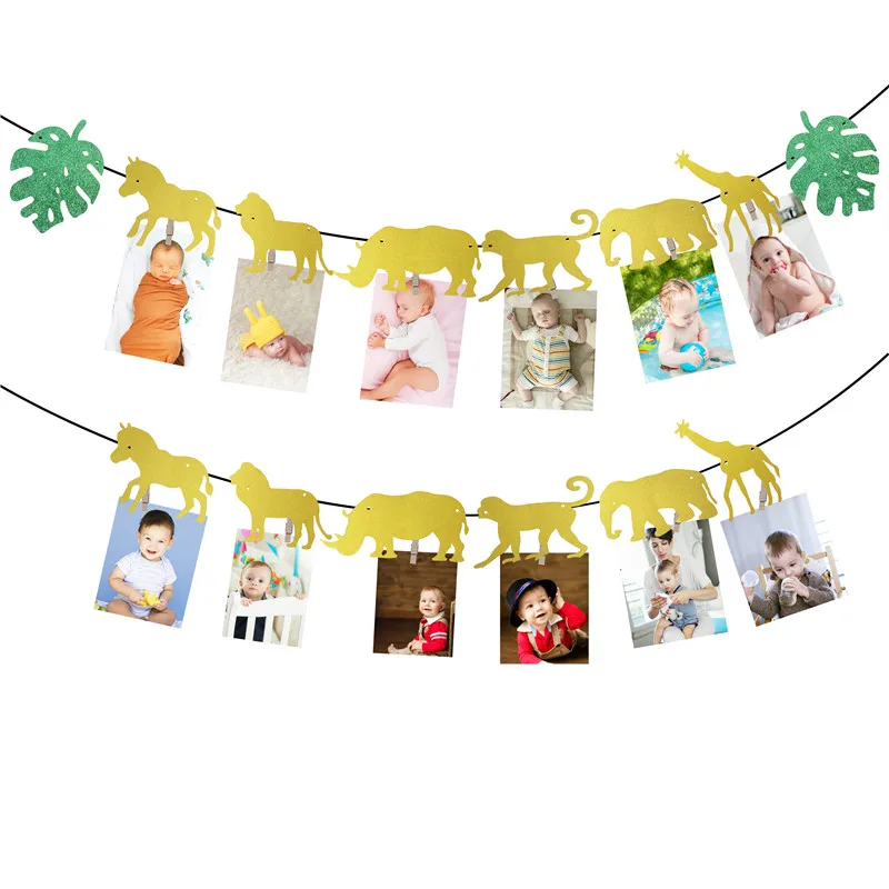 1 комплект баннеров с изображением животных джунглей на 1 год рождения для детей, Бантинг для вечеринки по случаю 1-го дня рождения, Дикие Гирлянды, праздничные принадлежности для душа в заливе Изображение 2