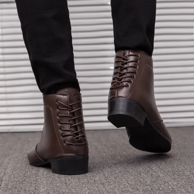 2023 Классические мужские кожаные ботинки с острым носком, коричневые мужские модельные ботинки на низком каблуке, официальная обувь с высоким берцем, мужские ботильоны большого размера 47 Изображение 3