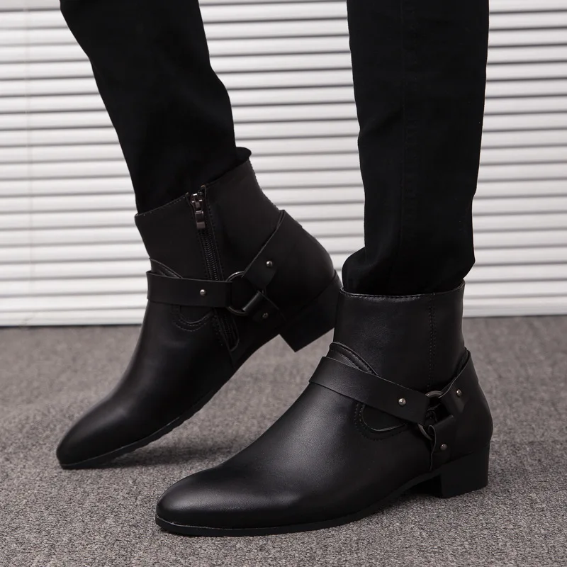 2023 Классические мужские кожаные ботинки с острым носком, коричневые мужские модельные ботинки на низком каблуке, официальная обувь с высоким берцем, мужские ботильоны большого размера 47 Изображение 5