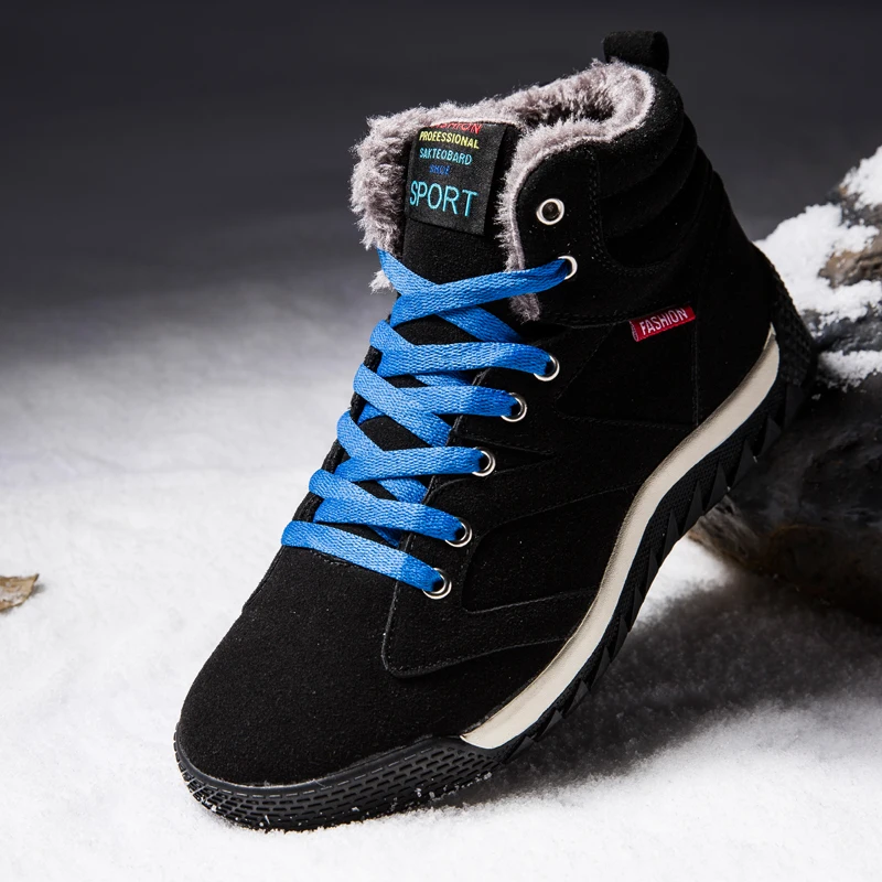 Мужские ботинки, теплые меховые зимние ботинки, нескользящие мужские ботинки Ankel, плюшевые зимние мужские кроссовки, повседневная мужская обувь, водонепроницаемые ботинки Изображение 2