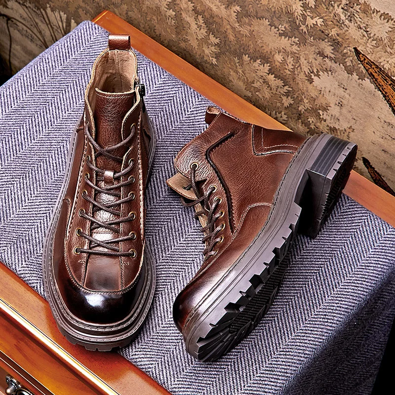 Мужские ботильоны Челси в британском стиле в стиле ретро, роскошная зимняя обувь из натуральной кожи, Новая дизайнерская теплая повседневная деловая светская обувь Man Изображение 0