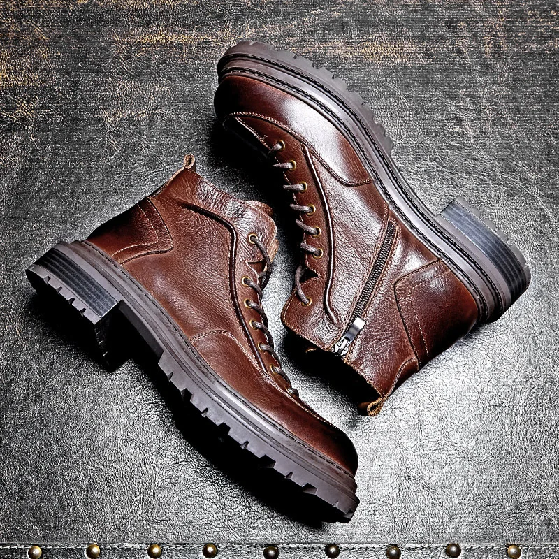 Мужские ботильоны Челси в британском стиле в стиле ретро, роскошная зимняя обувь из натуральной кожи, Новая дизайнерская теплая повседневная деловая светская обувь Man Изображение 1