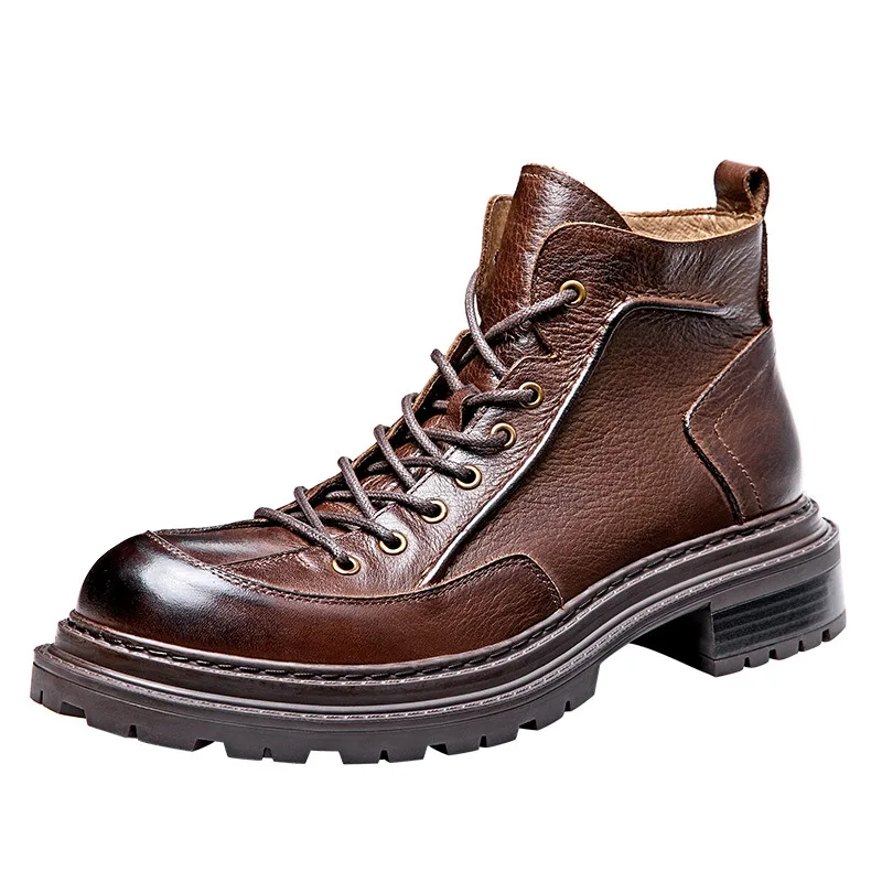 Мужские ботильоны Челси в британском стиле в стиле ретро, роскошная зимняя обувь из натуральной кожи, Новая дизайнерская теплая повседневная деловая светская обувь Man Изображение 3
