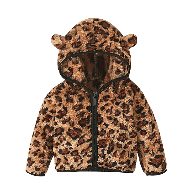 Детская зимняя куртка с длинным рукавом и капюшоном, верхняя одежда с леопардовым принтом для девочек и мальчиков Изображение 3