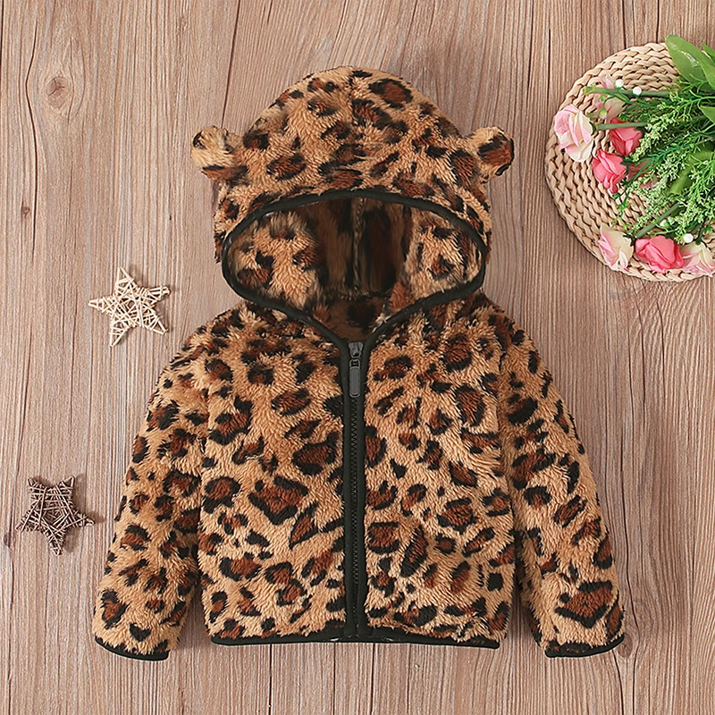 Детская зимняя куртка с длинным рукавом и капюшоном, верхняя одежда с леопардовым принтом для девочек и мальчиков Изображение 4