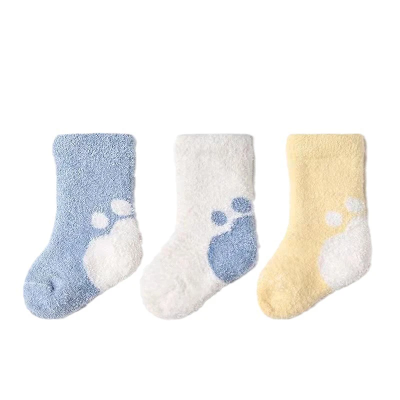 Зимние теплые детские носки с толстыми петлями, детские носки из коралловой пряжи с перьями, однотонные детские шерстяные теплые детские носки Изображение 4