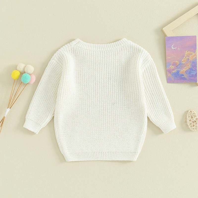 Рождественские свитера для маленьких девочек, милый вязаный пуловер с длинным рукавом и буквенной вышивкой, топы для младенцев Изображение 0