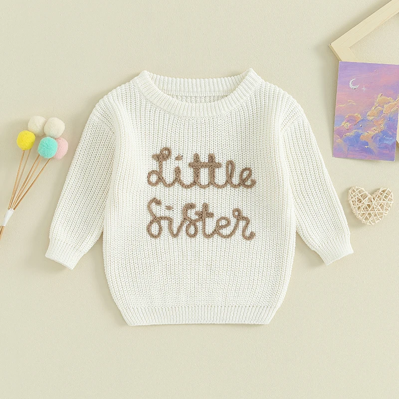 Рождественские свитера для маленьких девочек, милый вязаный пуловер с длинным рукавом и буквенной вышивкой, топы для младенцев Изображение 3