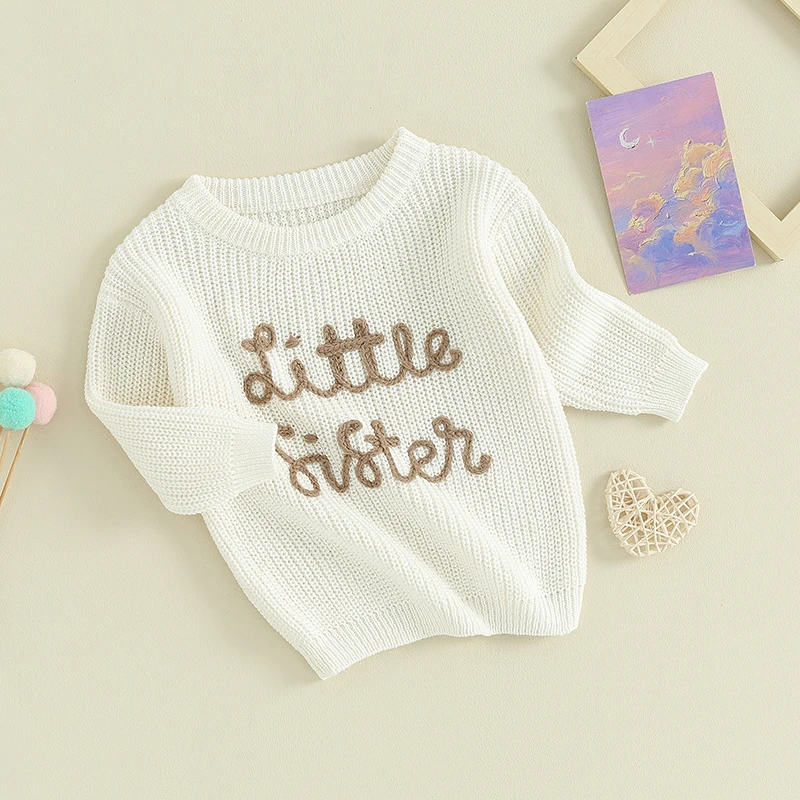 Рождественские свитера для маленьких девочек, милый вязаный пуловер с длинным рукавом и буквенной вышивкой, топы для младенцев Изображение 4