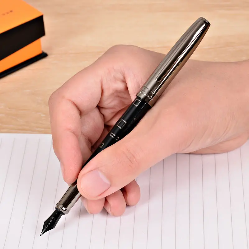 роскошная перьевая ручка pimio 955 с металлическими чернилами, пистолет, Серое черное перо, конвертер, наполнитель, офисные школьные принадлежности Изображение 1
