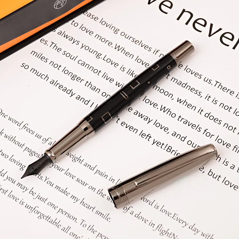 роскошная перьевая ручка pimio 955 с металлическими чернилами, пистолет, Серое черное перо, конвертер, наполнитель, офисные школьные принадлежности Изображение 2