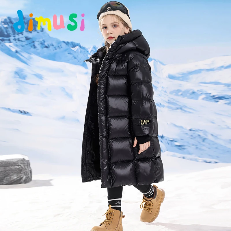 Зимние детские пуховики DIMUSI, Толстая теплая куртка с капюшоном средней длины для девочек, Модные детские теплые пуховики, одежда от 16 лет Изображение 1