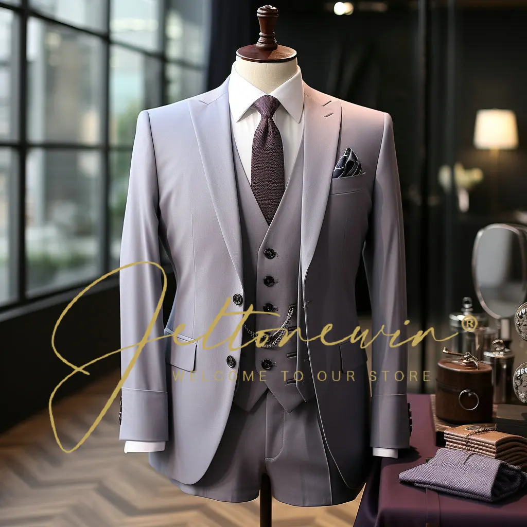 Мужской свадебный костюм, жилет, брюки, куртка, комплект из трех предметов, Смокинг для жениха, модный дизайн, официальная приталенная одежда для мужчин Изображение 0