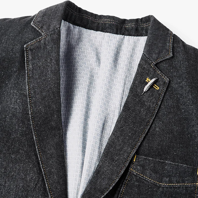 Джинсовый блейзер, Мужская куртка из хлопка, осенне-весенняя модная мужская одежда, приталенные деловые джинсовые пальто, Мужской повседневный винтажный костюм, верхняя одежда Изображение 3